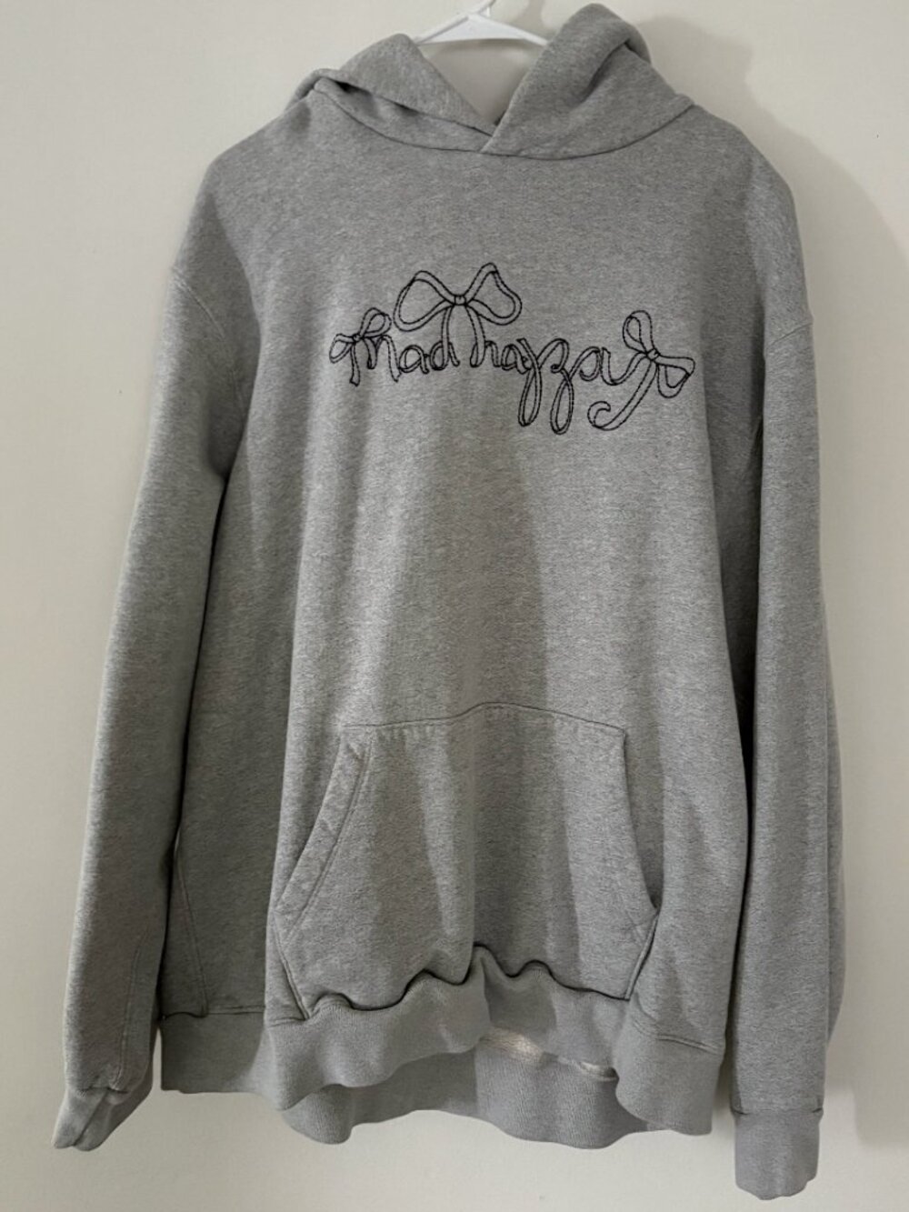 MadHappy grey hoodie with embroidered bow design size XL